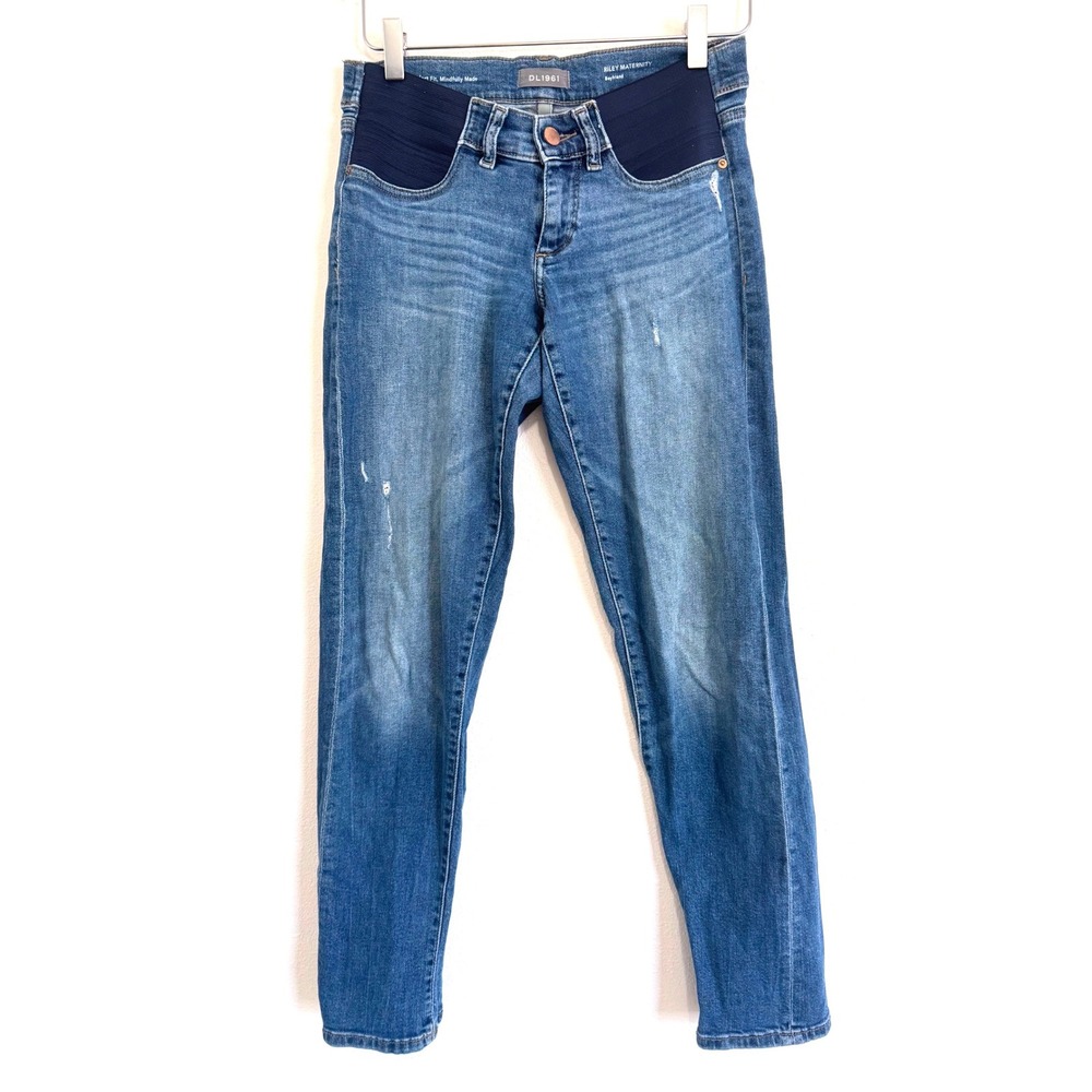 DL1961 | Riley Maternity Boyfriend Jeans - Mid Wash Distressed Ankle Jeans